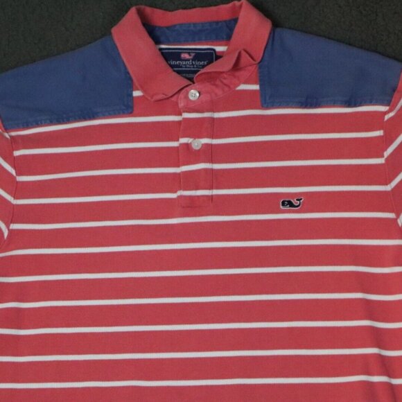Vineyard Vines Polo Shirt Men's L White Striped Shoulder Patch Collared Cotton - Picture 3 of 9